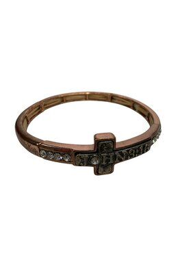 John 3:16 Cross Bracelet Rose Gold Tone Crystal Stretch Religious Jewelry Dainty